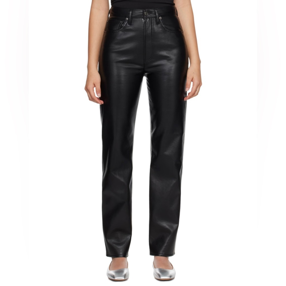 AGOLDE Black 90's Pinch Waist Leather Pants